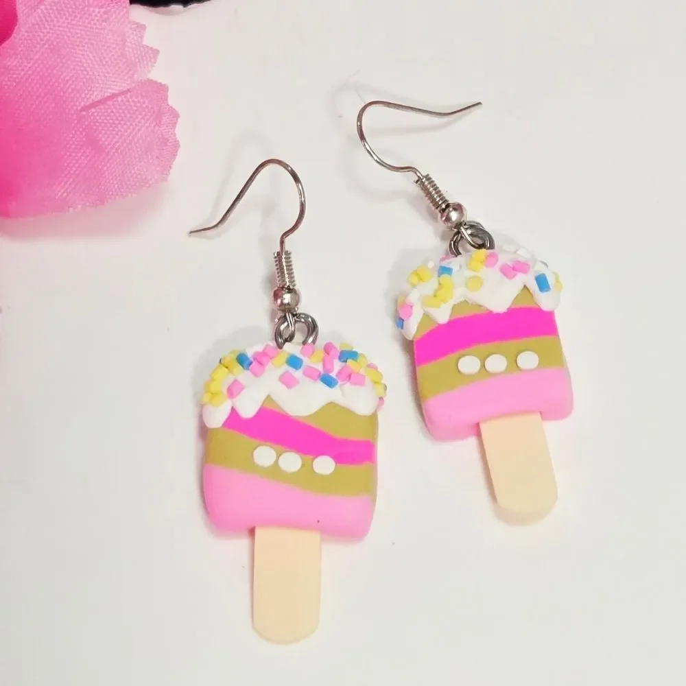 Chocolate Strawberry Ice Cream Popsicle Earrings – Sprinkle Dangles Statement